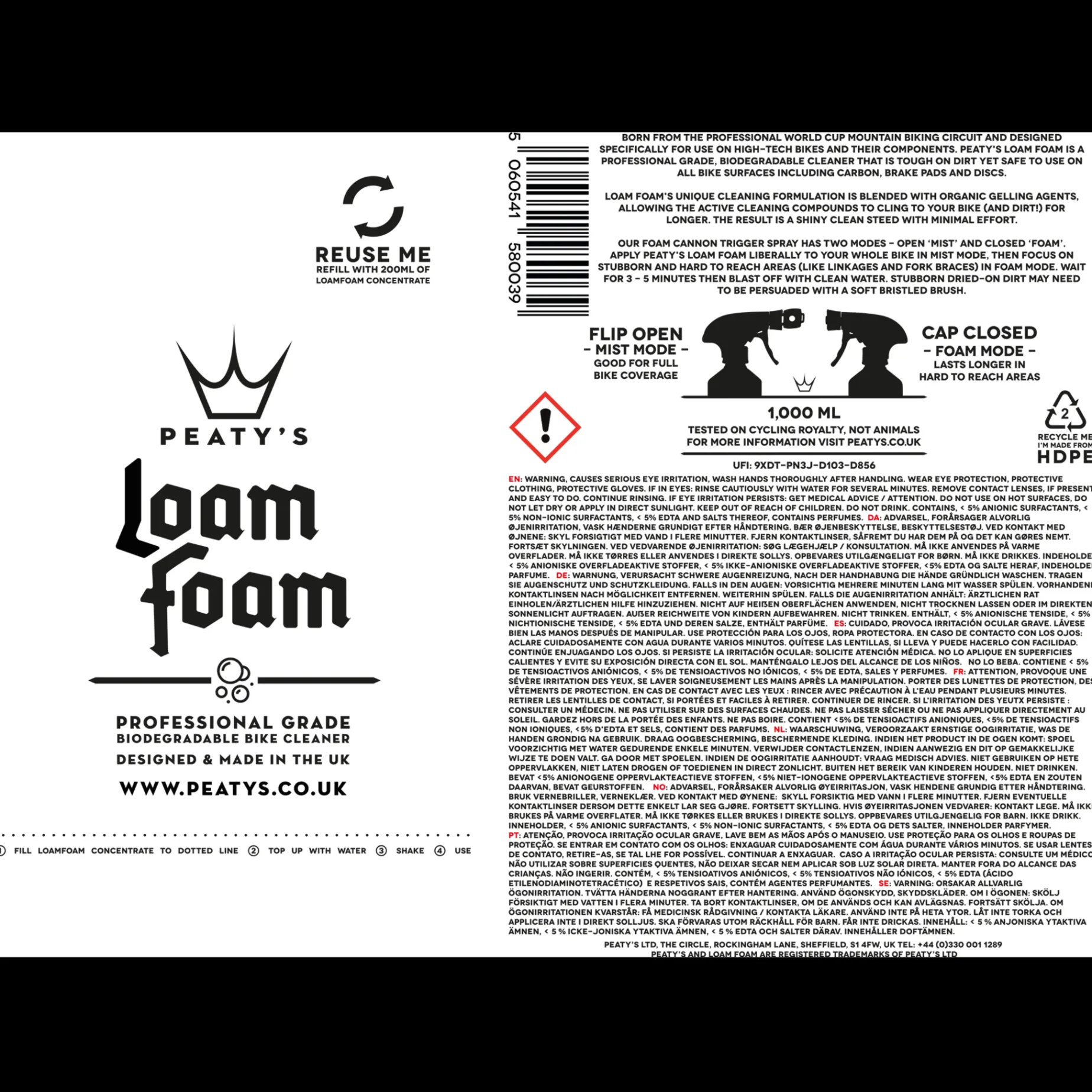 Loamfoam Cleaner 1 Liter, Sykkelvask